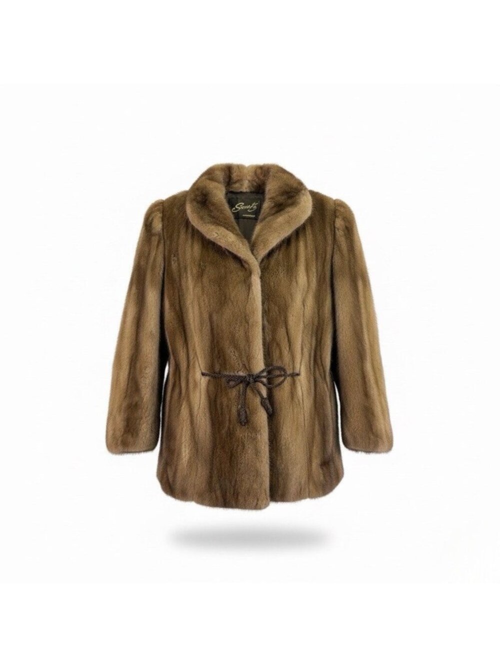 Mano Swartz Womens Brown Mink Fur Jacket Tie Waist Coat